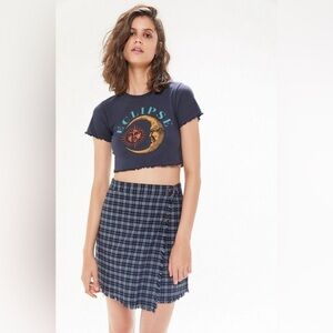 Urban Outfitters Brianna Wrap Mini Skirt Tartan Plaid Black Blue Size Medium EUC